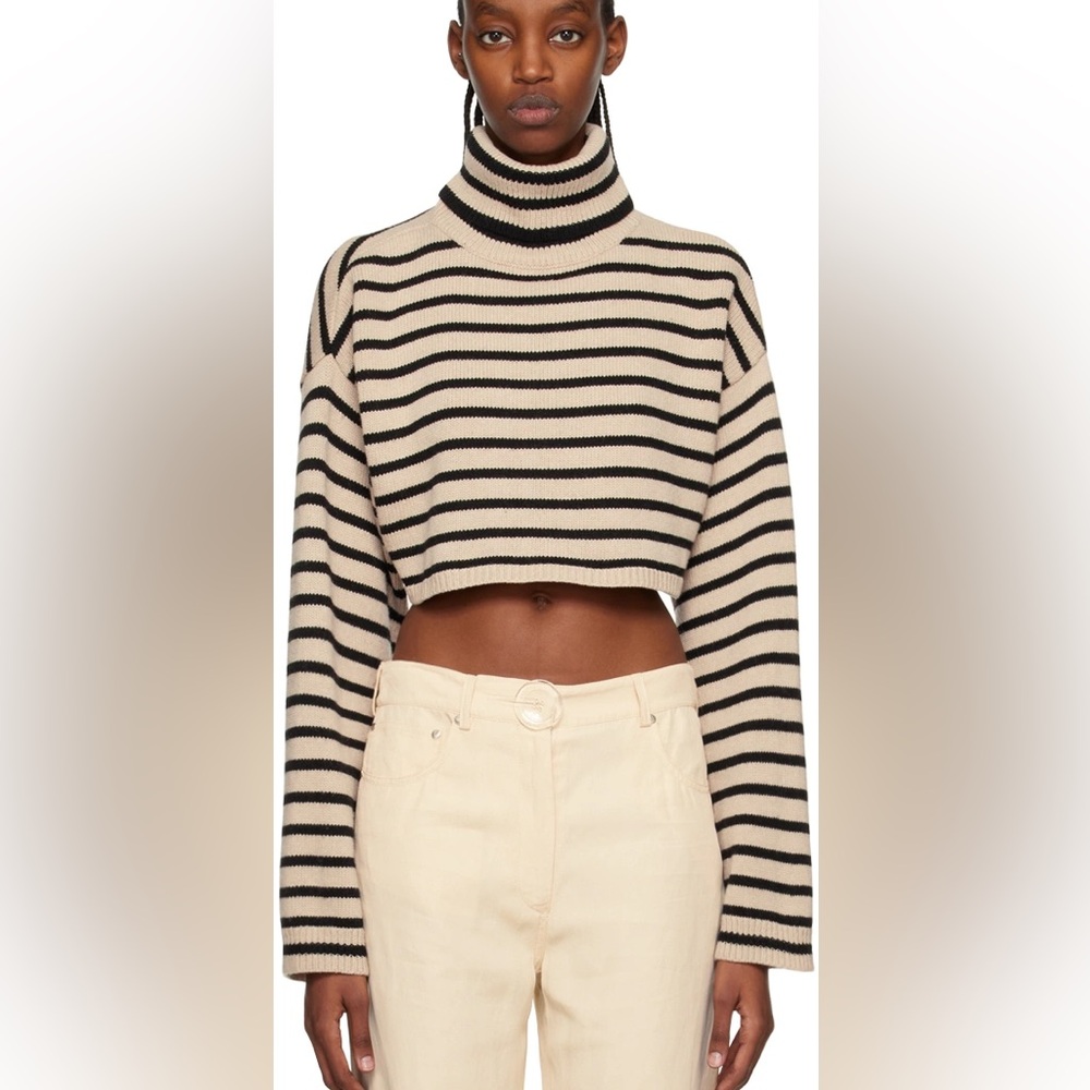 The Frankie Shop Black and Cream Striped Crop Top